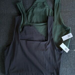 Set of 2 Old Navy Square Neck Bodysuit Tank Tops in Black and Green - NWT